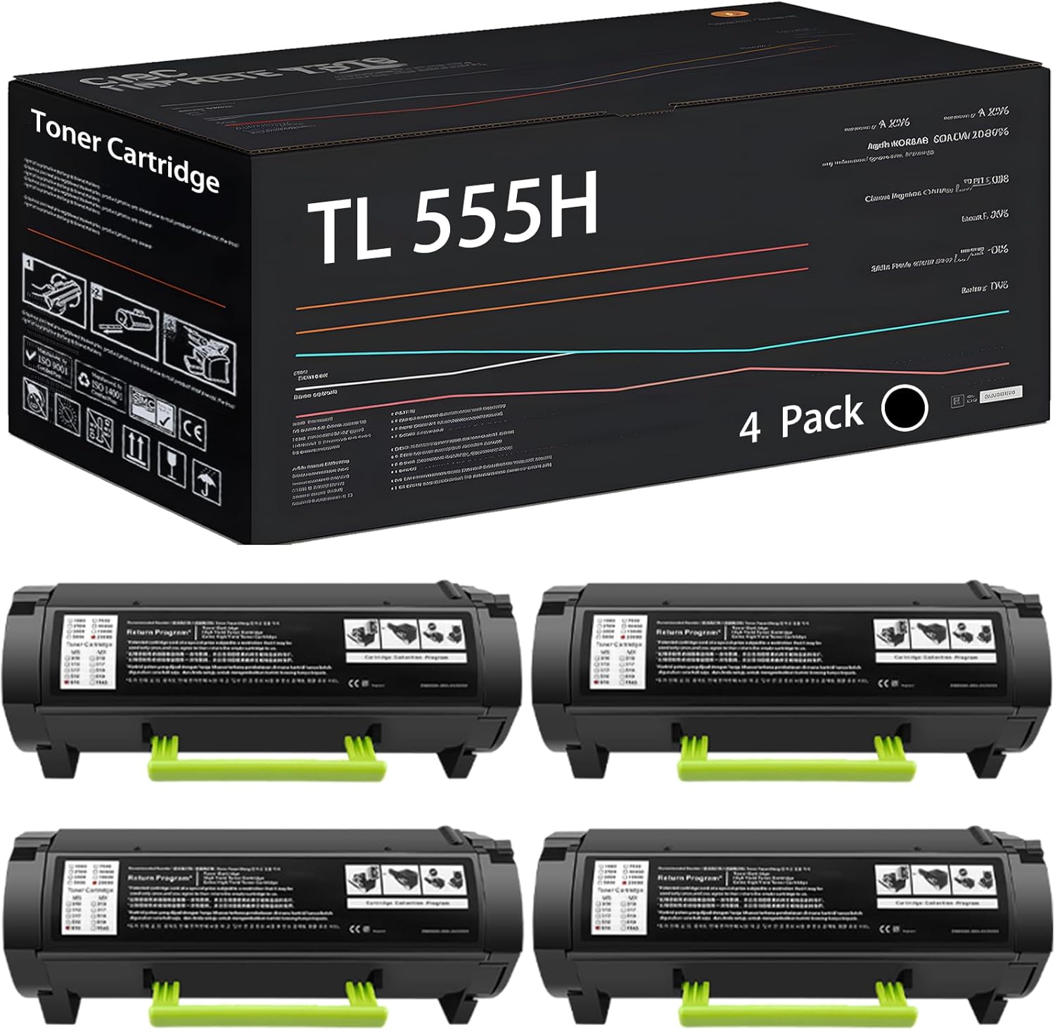 UVUMB Compatible with Pantum TL 555H Toner Cartridge Work for Pantum P5515 P4215 M7665 BP6055 M6055 Printers, with Chip, High Yield 10000 Pages, High-Definition Printing (4 Pack Black)