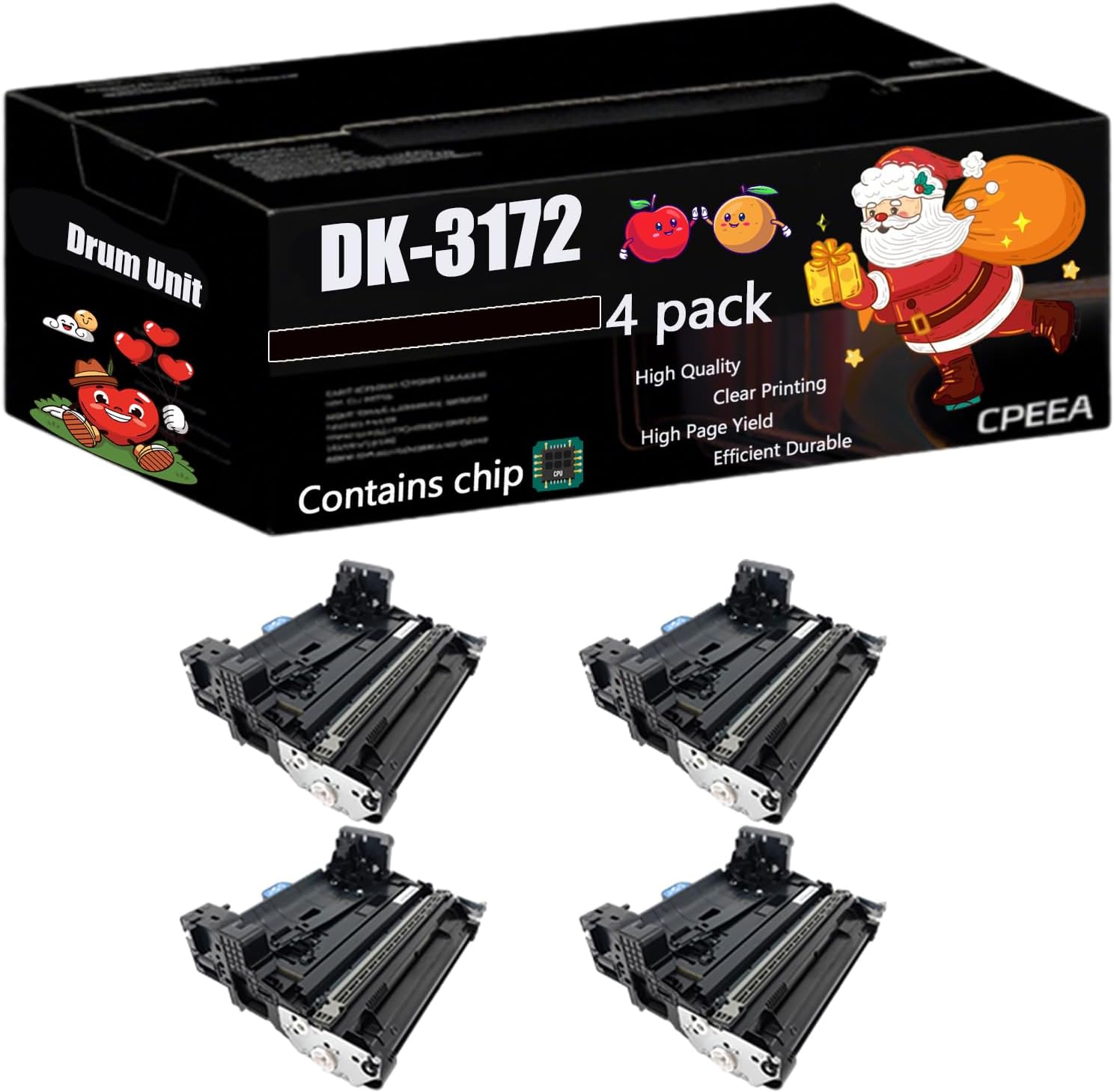 Compatible for Kyocera DK-3172 Drum Unit Work for Kyocera ECOSYS M3145idn M3645idn P3045dn P3145dn Printers, with Chip, High Yield 600000 Pages, Clear Printing (4 Pack Black)