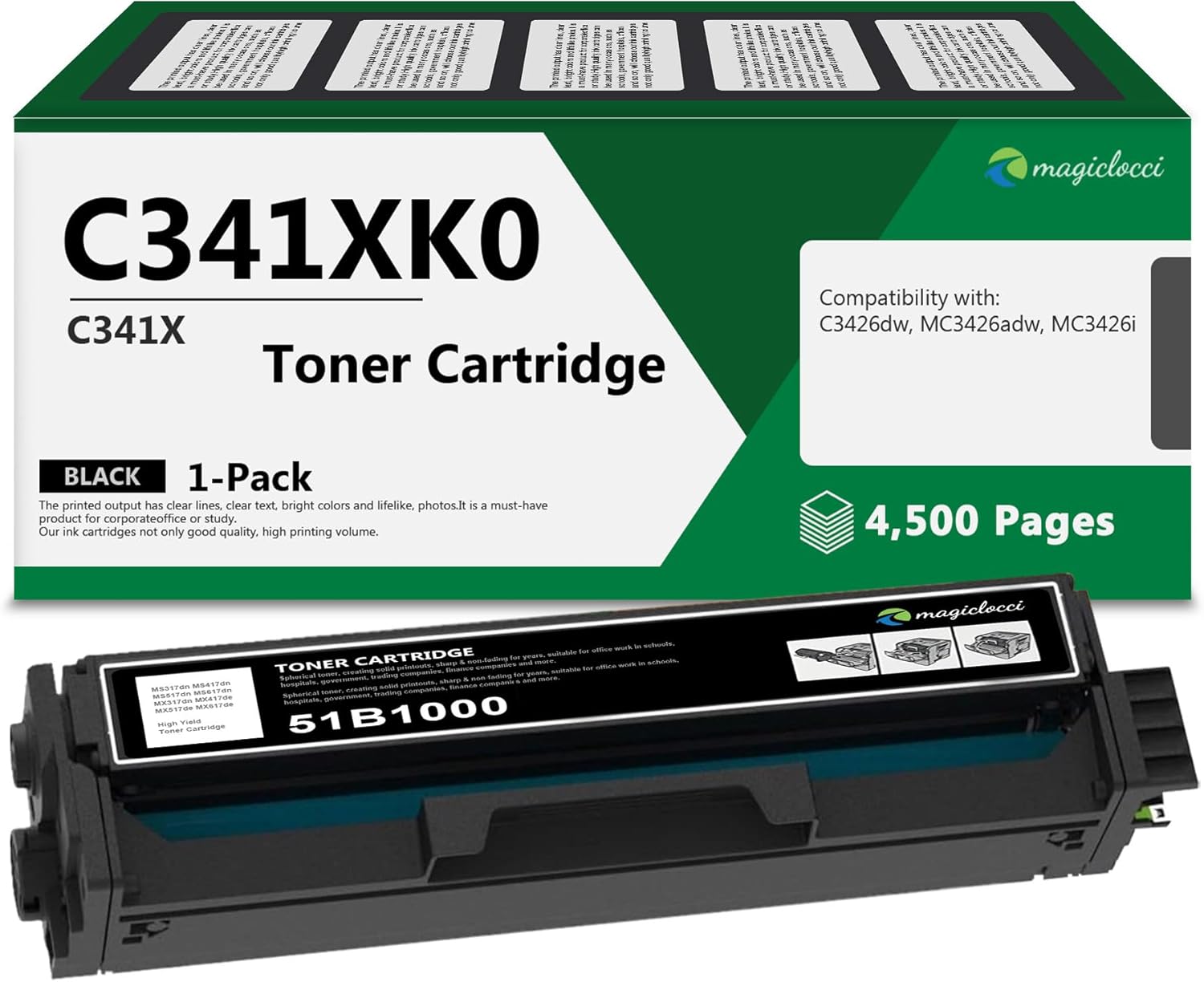 C341XK0 Black Extra High Yield Toner Cartridge Compatible Replacement for Lexmark C341XK0 Toner Cartridge with for C3426dw, MC3426adw, MC3426i Printer