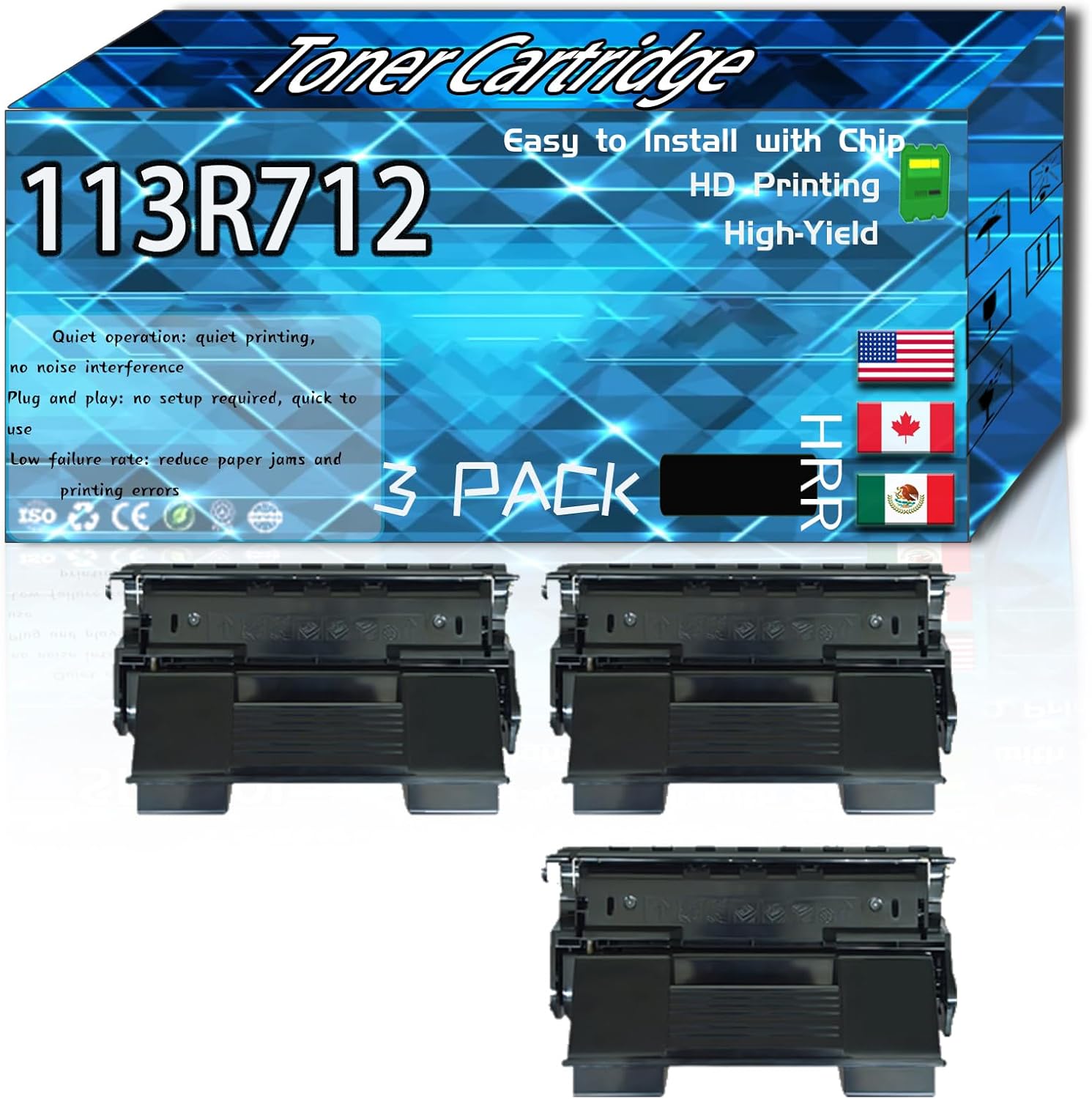 113R712 Toner Cartridge Compatible for Xerox Phaser 4510 Printers, High Production Replacement (3 Pack Black)