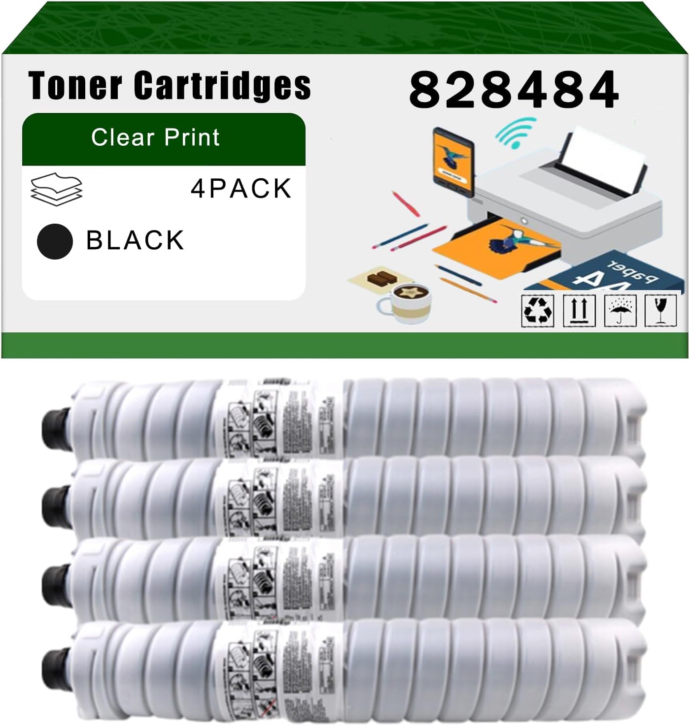 AGNNQ Compatible for Ricoh 828484 Toner Cartridges Pro 8200ex 8200s8210s 8220s Printers, High Yield 92000 Pages Bright Clear Colors (4 Pack Black)