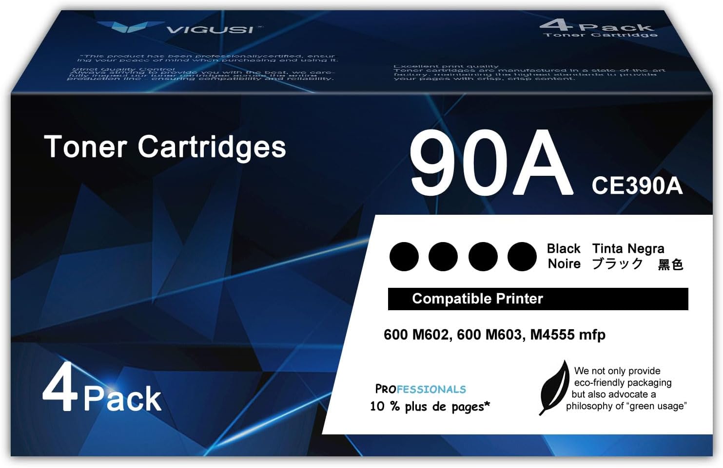 90A Toner Cartridge 4 Pack Compatible 90A CE390A Replacement for HP 90A Black Toner Cartridge with Enterprise 600 M602, M603 Series Enterprise M4555 MFP Series Printer, CE390A Toner