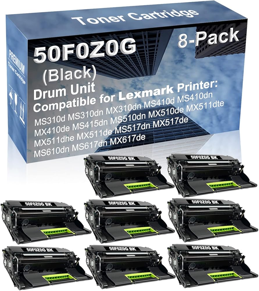 8-Pack Compatible Drum Unit (Black) Replacement for Lexmark 50F0Z0G Drum Kit use for Lexmark MS517dn MX517de MS610dn MS617dn MX617de Printer
