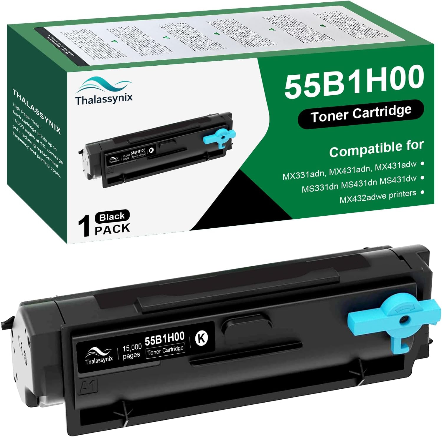 55B1H00 Black Toner Cartridge 55B1000 MS331dn Compatible for Lexmark 55B1H00 MS431dn Toner for MS431dw MX331adn MX431adn MX431adw MX432adwe Printer