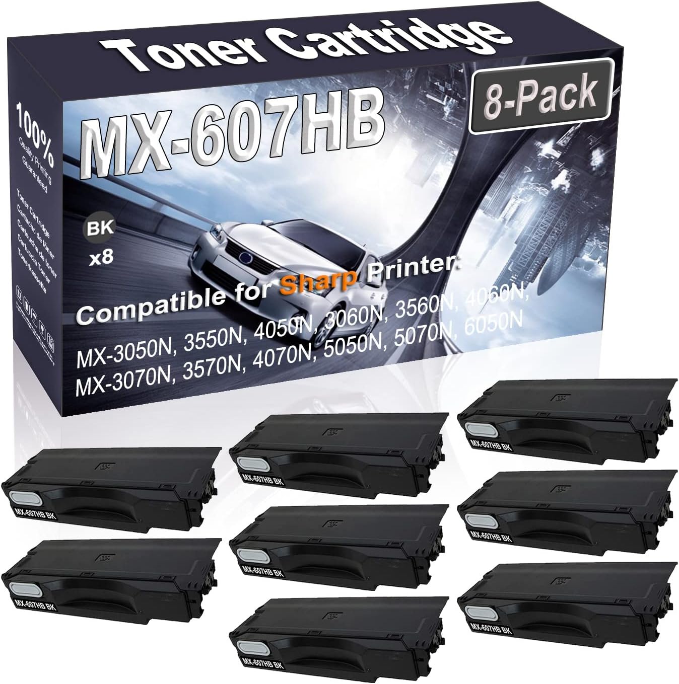 Kolasels 8-Pack (Black) Compatible MX-3050N 3550N 4050N 3060N 3560N 4060N MX-3070N 3570N Waste Toner Container Box (High Capacity) Replacement for Sharp MX607HB MX-607HB Laser Printer Cartridge