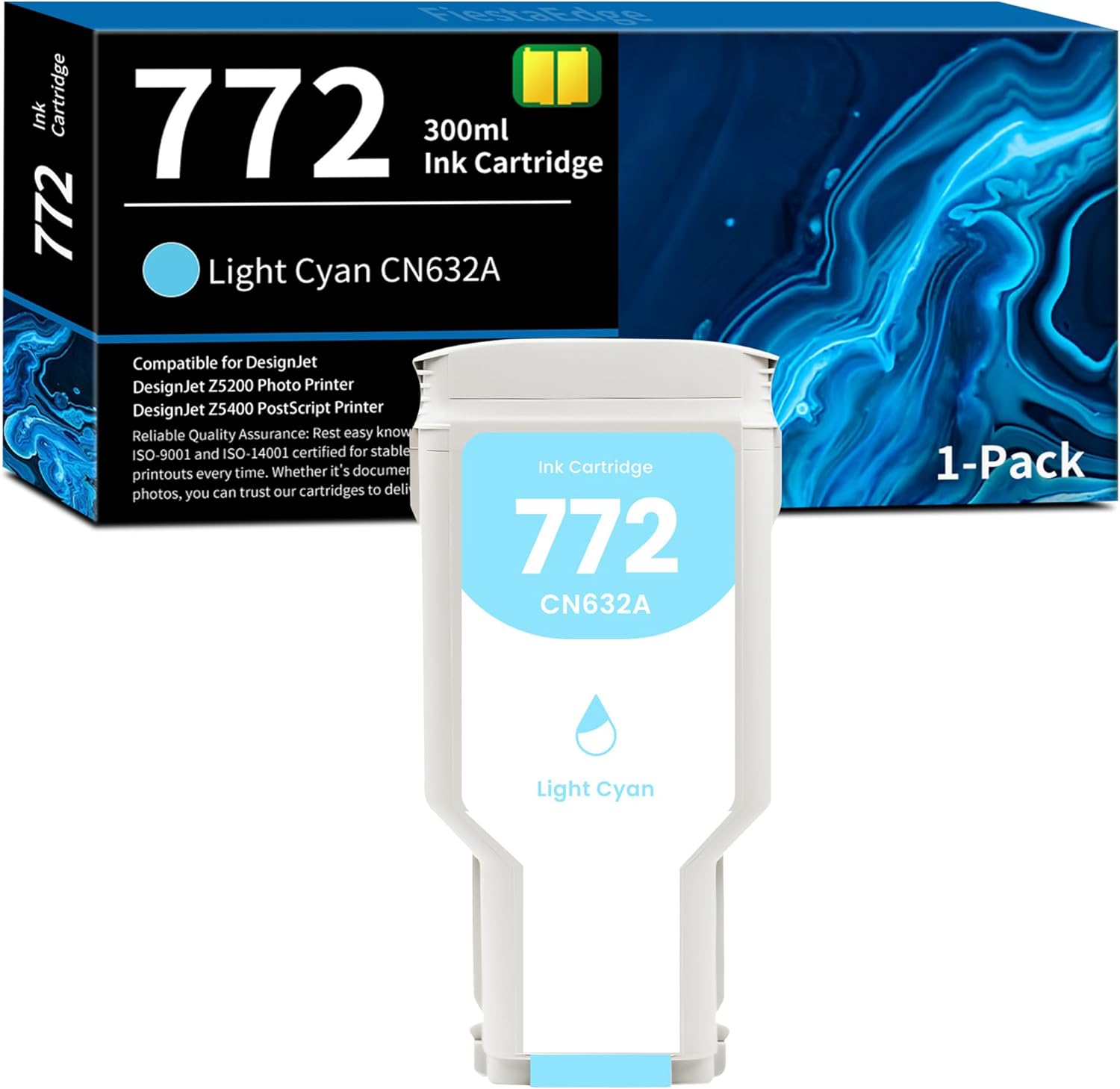 FiestaEdge 772 Light Cyan Ink 300ml 1-Pack CN632A Replacement for HP 772 CN632A Ink for DesignJet Z5200 Z5400 Printer Ink
