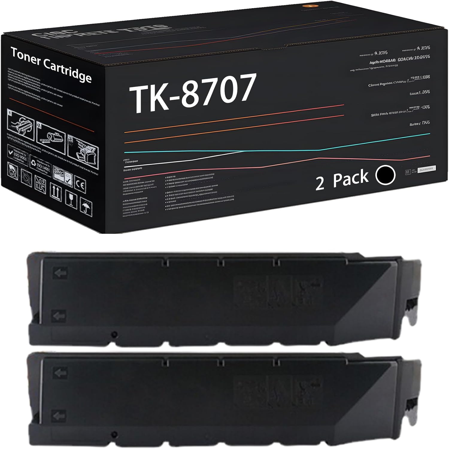 UVUMB Compatible with Kyocera TK-8707 Toner Cartridge Work for Kyocera TASKalfa 6551ci 7550ci 7551ci Printers, with Chip, High Yield 70000 Pages, High-Definition Printing (2 Pack Black)