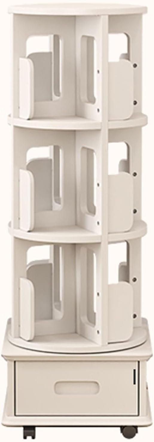 GAMAK Small Bookshelf with Storage for Kids 2-4 Tier Rotating Bookshelf with Brake Wheels 360° Display Wood Book Shelf Organizer for Bedroom Living Room Study Room (Size : Four)