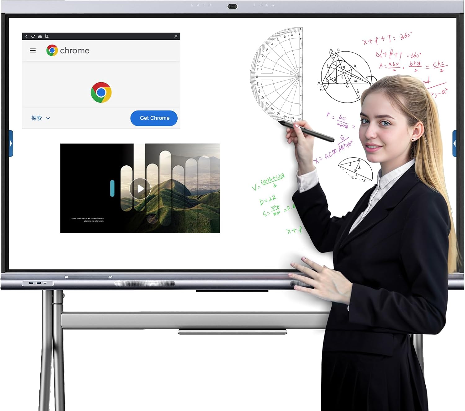 Smart Board, 65” Interactive Display, 4K UHD Electronic Board with Touch Screen, Auto Framing Camera, Digital Smartboard for Classroom Meeting Home Office, Android 13 System(Wall Mount Included)
