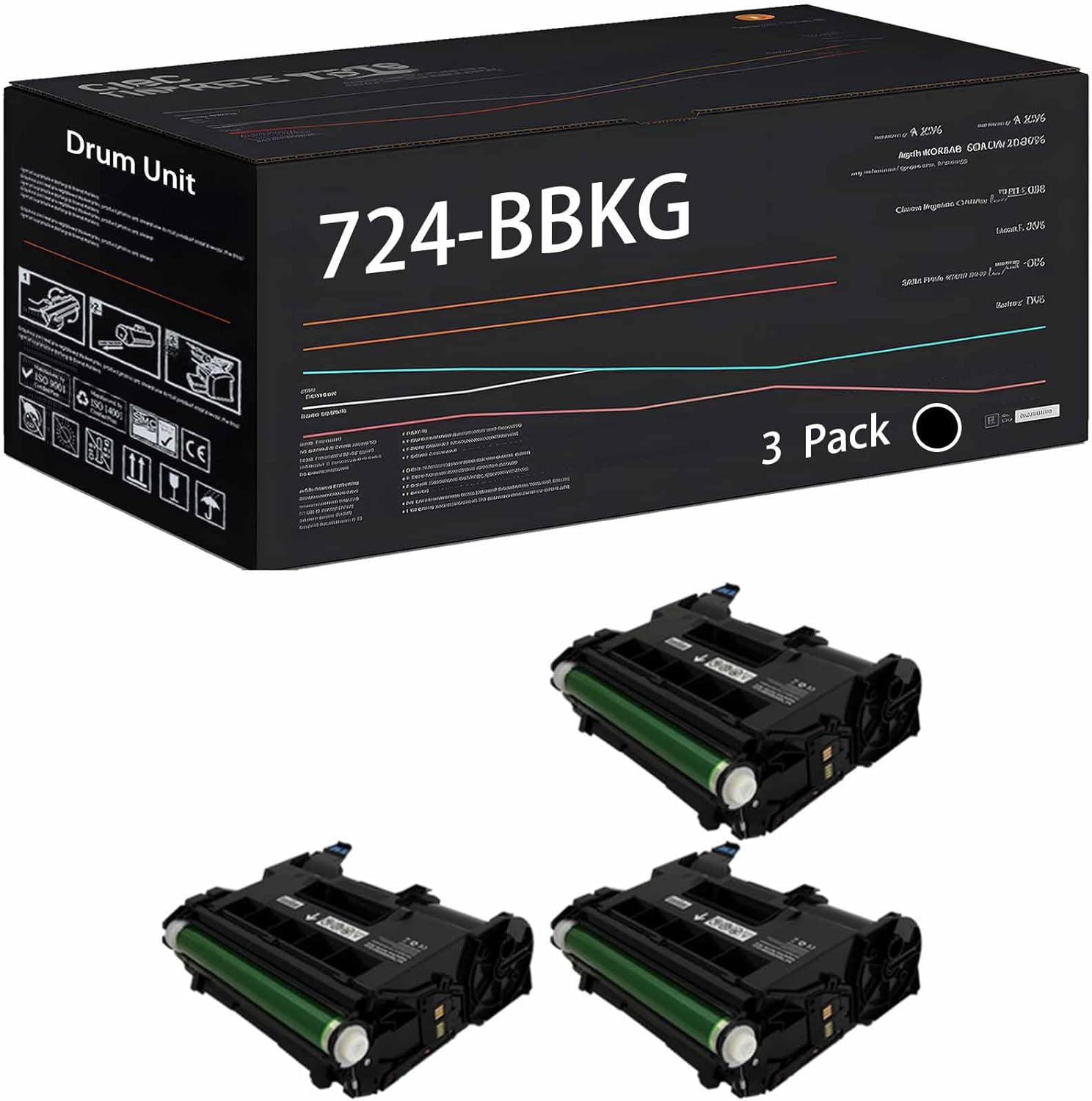724-BBKG Drum Unit Compatible with Dell H815dw S2810dn S2815dn Printers, High Yield 95000 Pages (3 Pack Black)