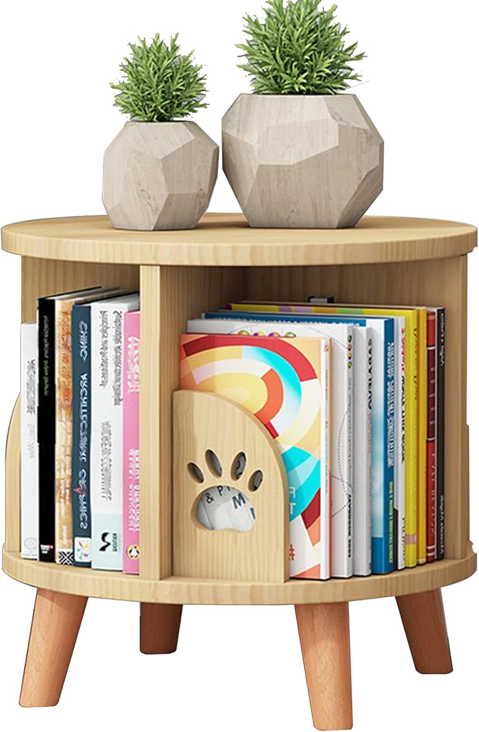 JKSVTF 360 ° Rotating Bookcase, Round Solid Wood Freestanding, Modern Minimalist Book Racks, Home/Office/Kids Room Storage Rack (46 * 46cm/18 * 18in)