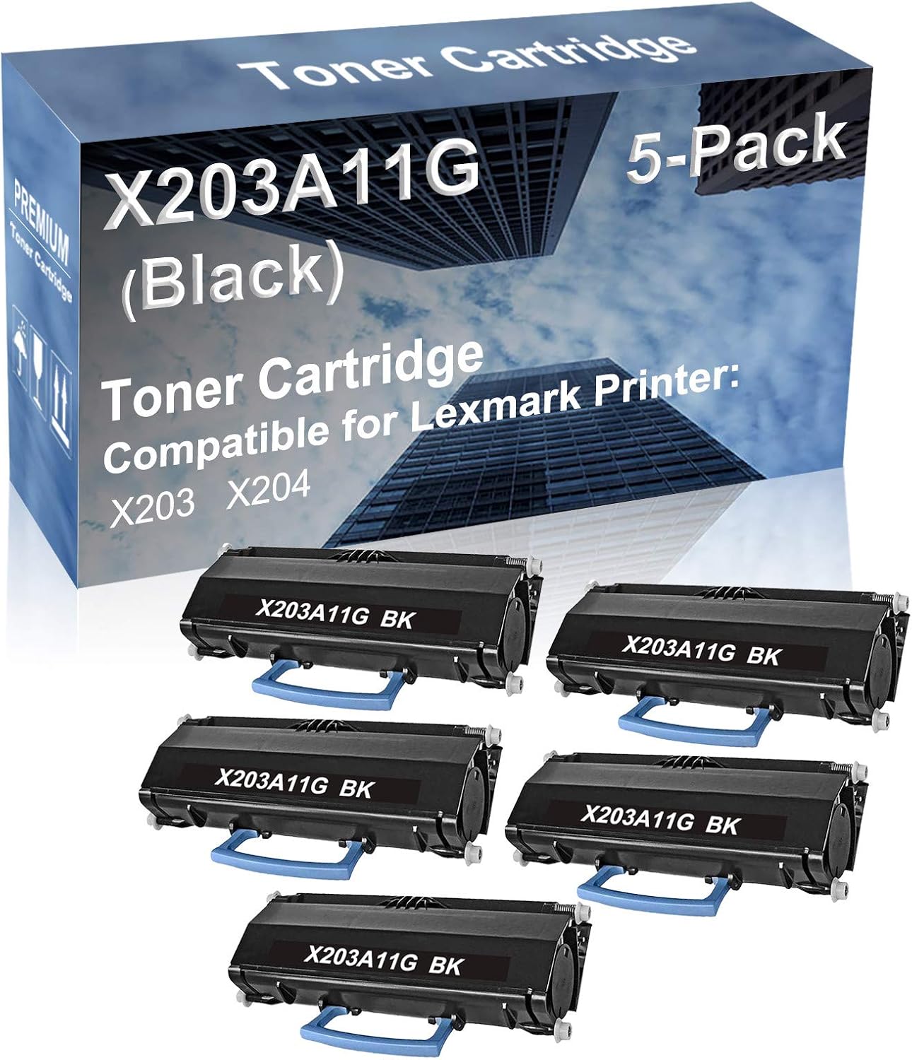 5-Pack Compatible High Capacity X203 X204 Printer Toner Cartridge Replacement for X203A21G Printer Cartridge (Black)