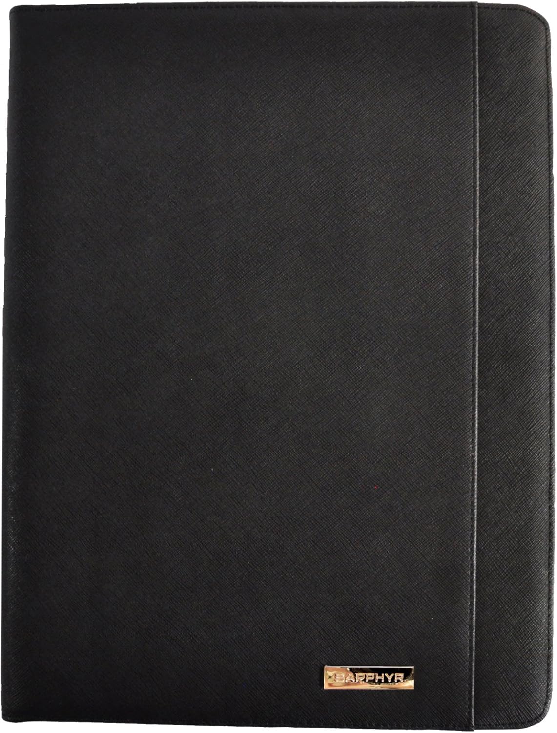Saffiano Leather Padfolio by Sapphyr | Luxury Business Portfolio Organizer and Writing Pad | Card and Document Storage for Professionals with Included Pen (Black Saffiano)