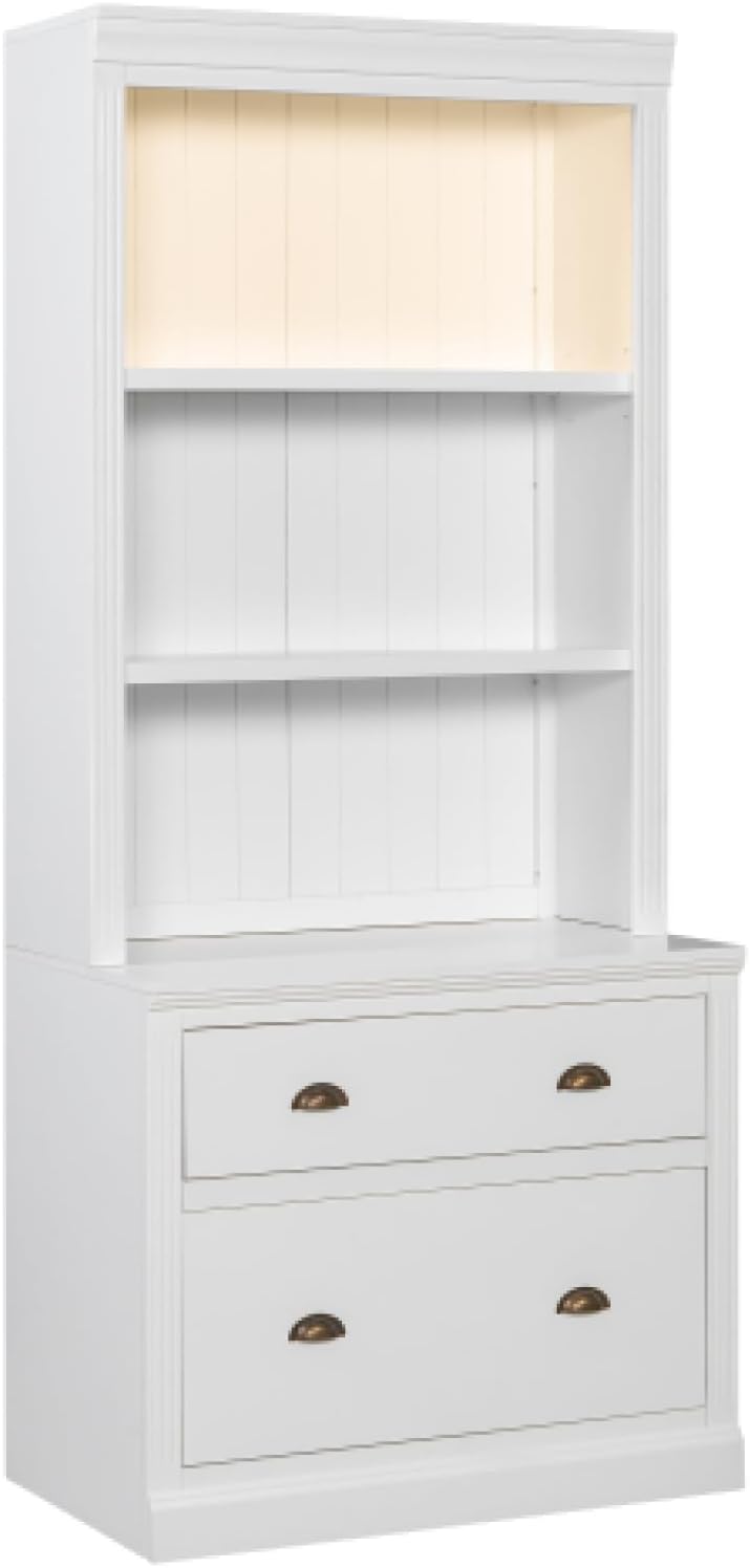 Bookshelf with LED Lighting Freestanding Modern Bookcase with 2 Drawer and 3 Open Shelves Storage Display for Living Room Home Office