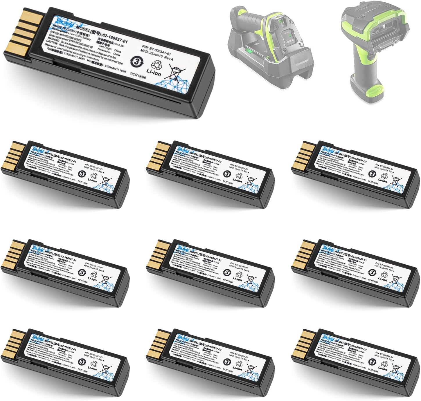 Sicimly 10-Pack for Zebra DS3678 Scanner Battery,82-166537-01 Compatible with:DS3600 DS3678 DS3678-SR LI3678 LS3678 LS3600 LI3678-SR DS3678-ER Barcode Scanners. BT-000341-01.3150mAh.