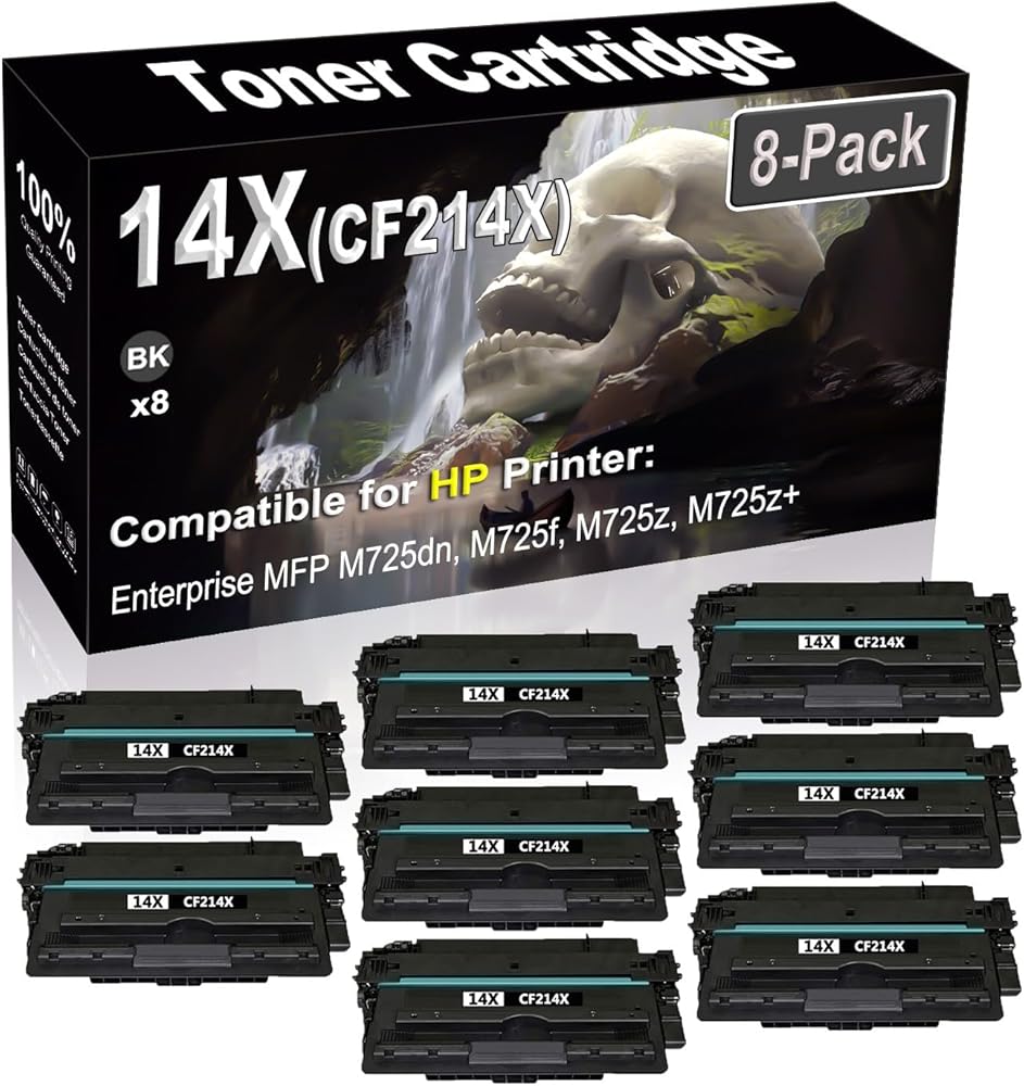 SINIYA 8-Pack Compatible High Capacity 14X CF214X Imaging Toner Cartridge use for Enterprise MFP M725dn M725f M725z M725z+ Printer (Black)