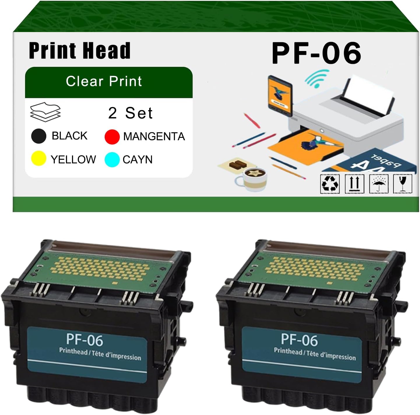 AGNNQ Compatible for Canon PF-06 Print Head imagePROGRAF TM-250 TM-350 TM-250MFPLm24 TM-350MFPLm36 Printers, High Yield 50000 Pages Bright Clear Colors (2 Set)