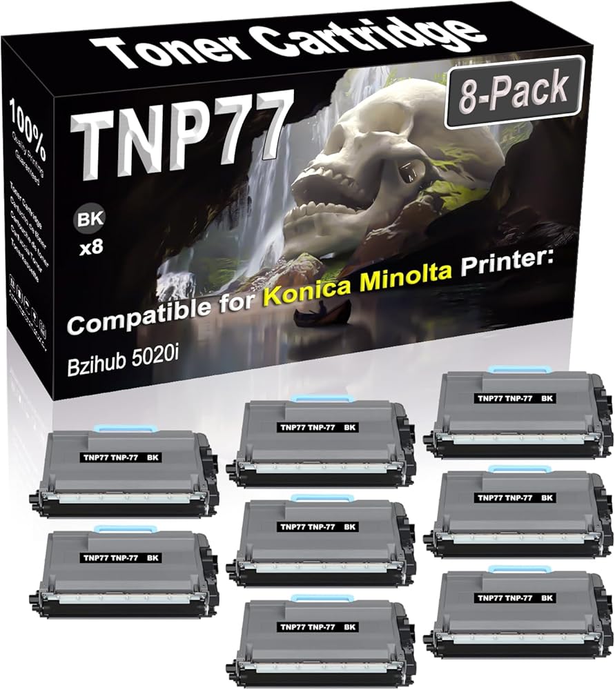 8-Pack (Black) Compatible Bzihub 5020i Laser Printer Cartridge (High Capacity) Replacement for Konica Minolta TNP77 TNP-77 ACF0031 Printer Cartridge