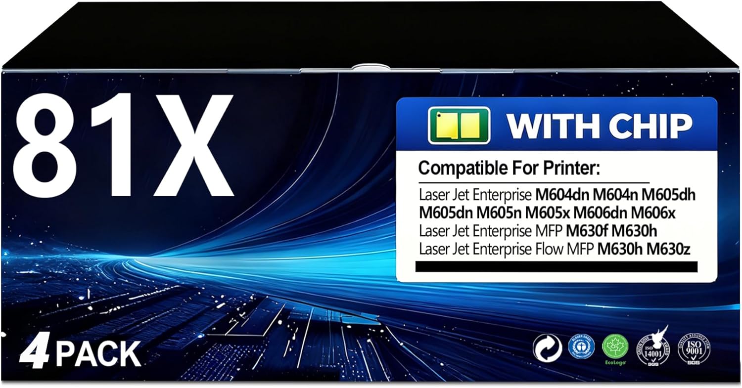 BERRYSKY 81X Black High Yield Toner Cartridge 4 Pack Compatible HP 81A CF281A 81X CF281X Toner Replacement for Laser Jet Enterprise M604dn M604n M605n M606dn Flow MFP M630z Printer