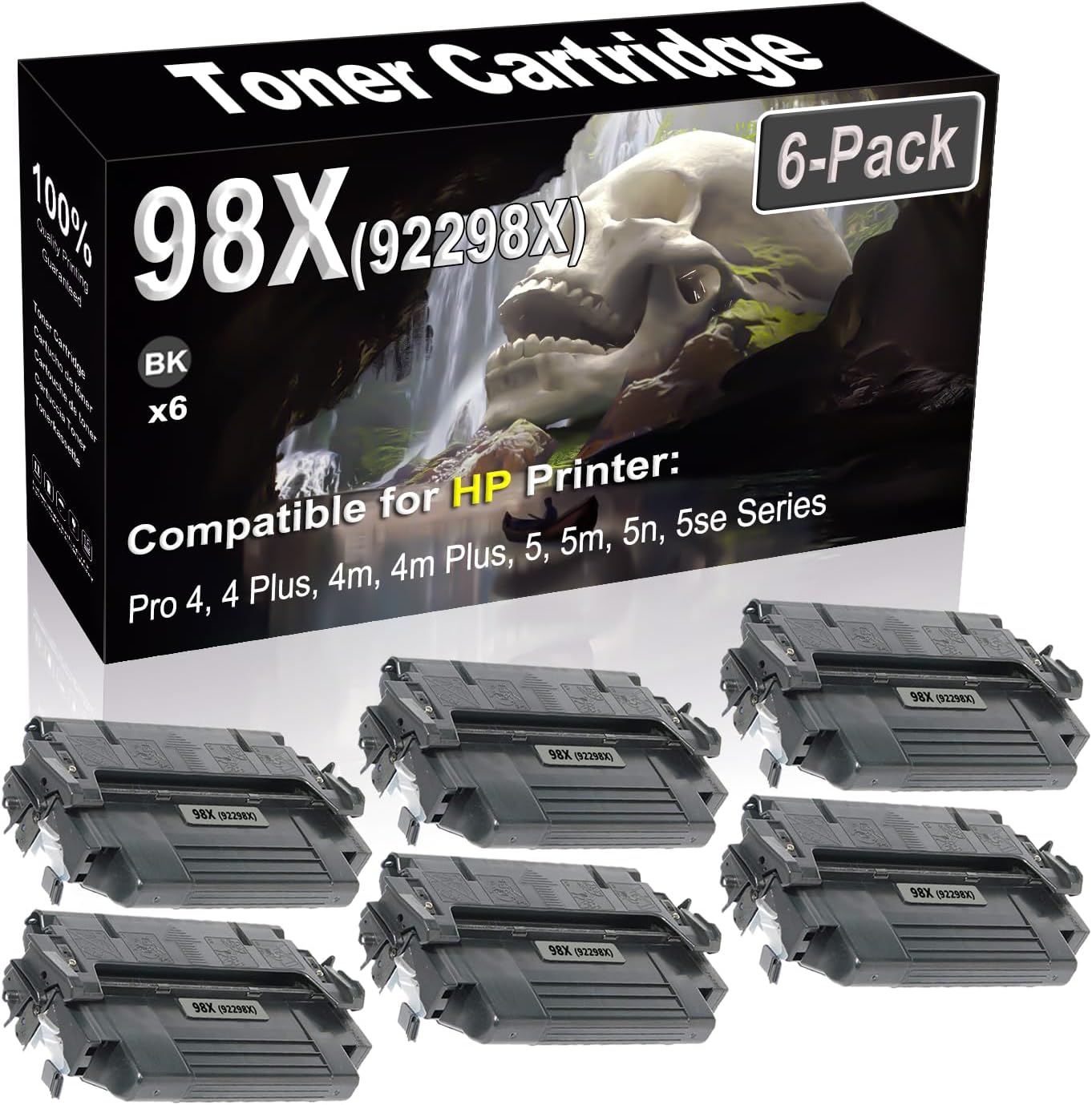 SINIYA 6-Pack (Black) Compatible Pro 4, 4 Plus, 4m, 4m Plus, 5, 5m, 5n, 5se Laser Printer Cartridge (High Capacity) Replacement for 98X 92298X Printer Cartridge