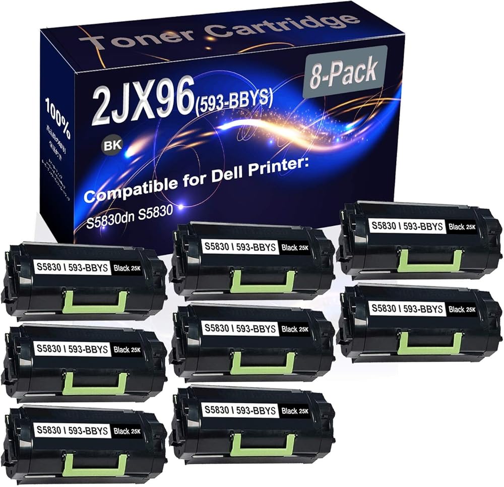 8-Pack (Black) Compatible High Yield 2JX96 (593-BBYS) Printer Cartridge use for Dell S5830dn S5830 Printer