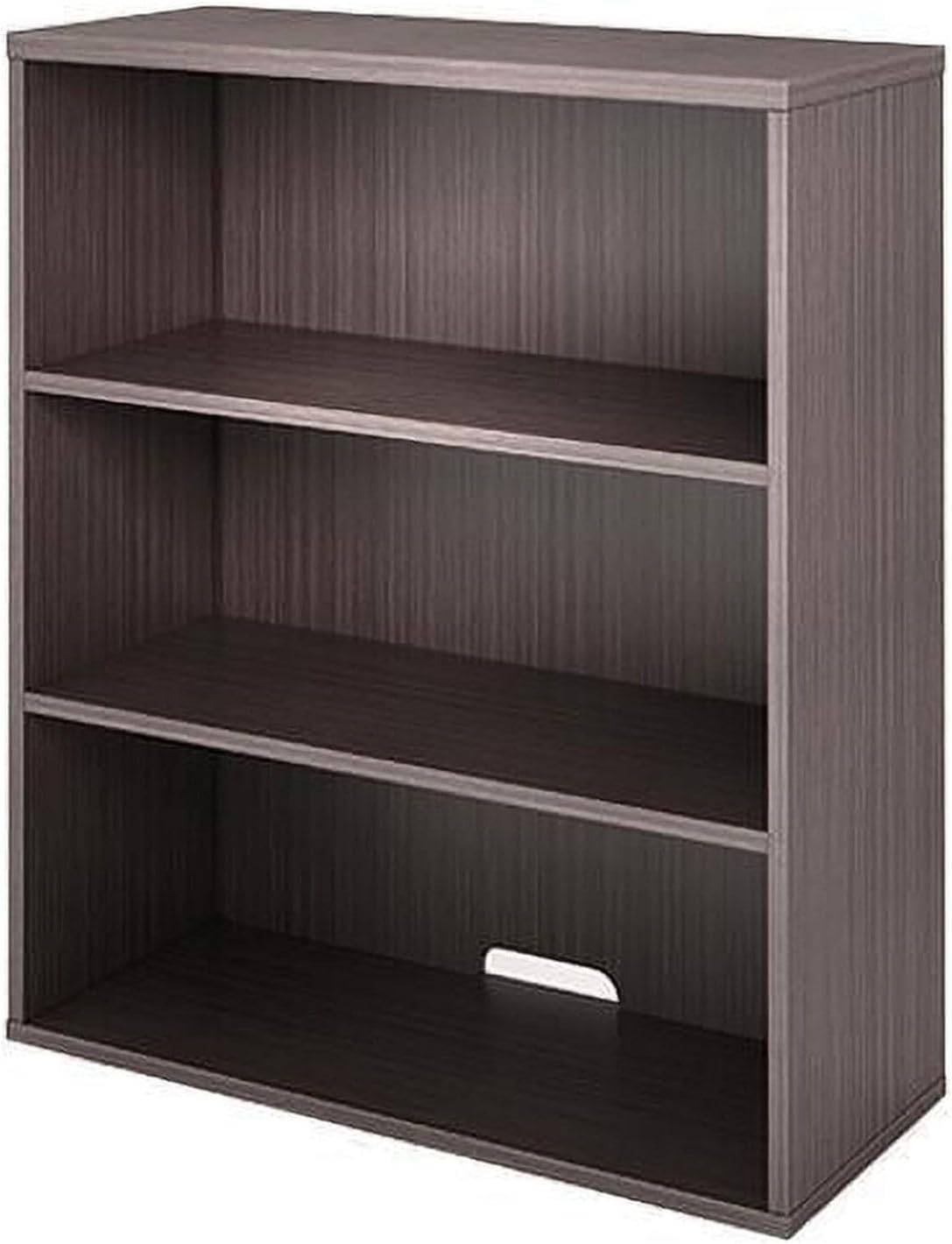 Oakestry Driftwood Open Hutch Bookcase High Modular Storage Shelving Laminate Finish Scratch Resistant Panel Straight Edge Design Leveling Glides Cable Management Functional Office Display Unit