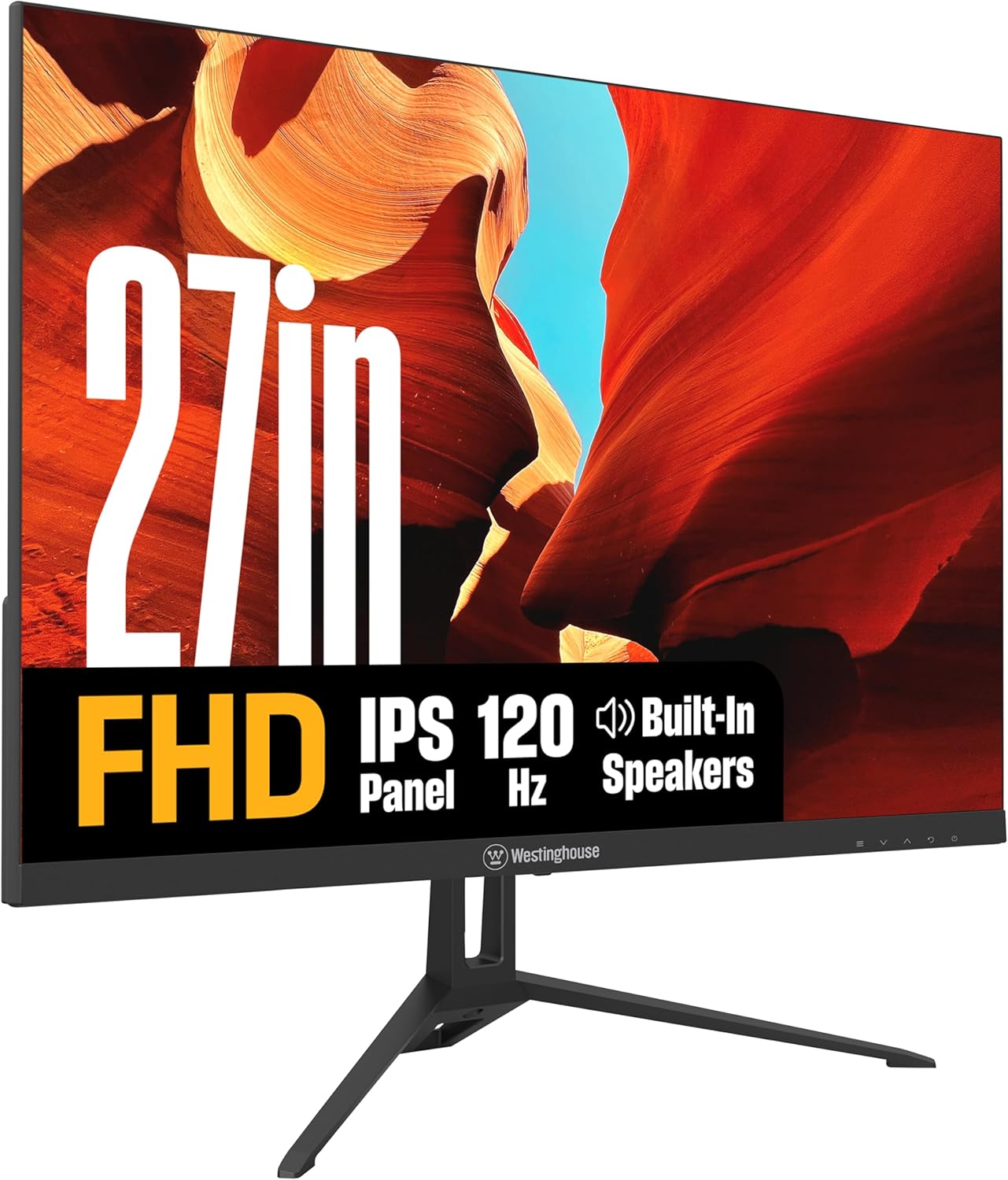 Westinghouse 27 Inch Monitor, 1080p Full HD IPS Computer Screen, 120Hz Refresh Rate, 1ms Response, HDR, Adaptive Sync, Built-in Speakers, HDMI, DP, Gaming & Home Office (2025 Model)
