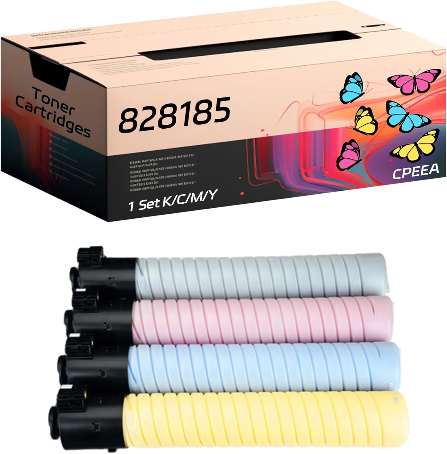 Compatible for Ricoh 828185 Toner Cartridges Work for Ricoh Pro C651EX Pro C751 Pro C751EX Printers, with Chip, High Yield 58500 Pages, Clear Printing (4-Pack BK/C/M/Y)
