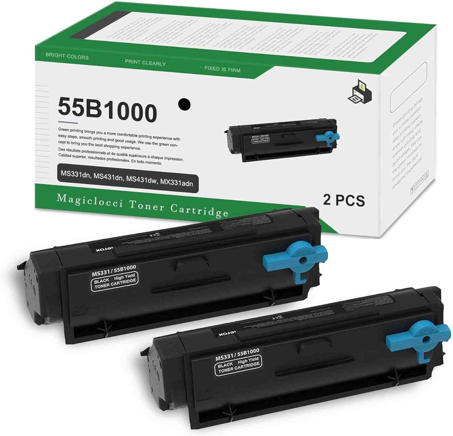 55B1000 High Yield Toner Cartridge (2-Pack, Black) Compatible Replacement for Lexmark 55B1000 Toner Cartridge Work for MS331dn MS431dn MS431dw MX331adn MX431adn MX431adw MX432adwe Printer