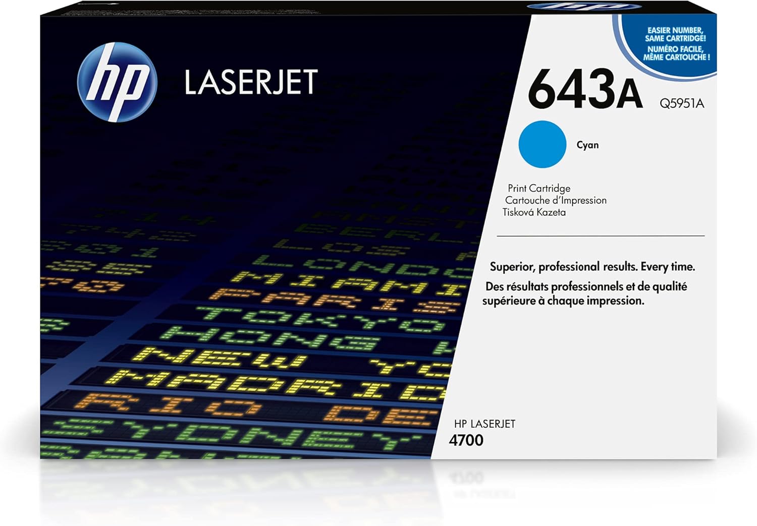 HP 643A Cyan Toner Cartridge | Works Color Laserjet 4700 Series | Q5951A