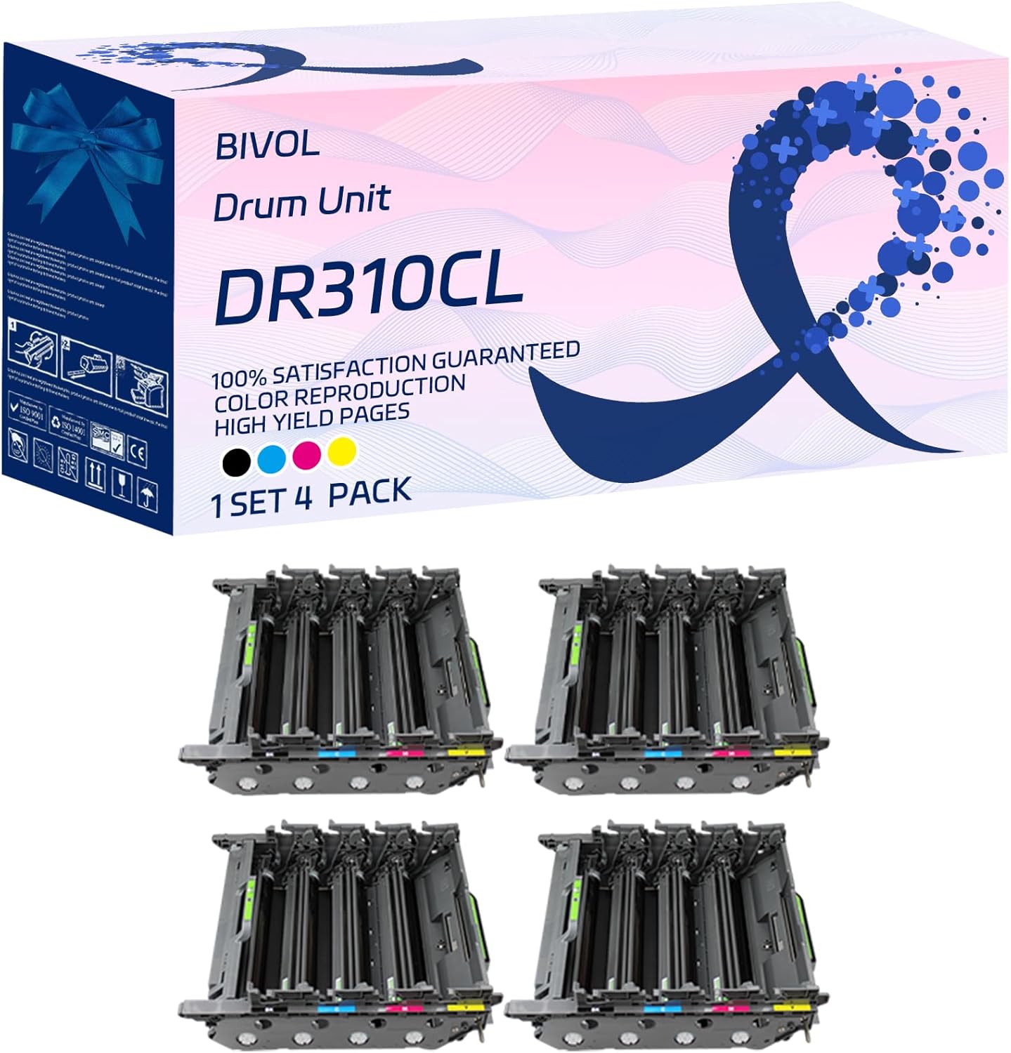 DR310CL Drum Unit Compatible for Brother MFC-9460CDN 9560CDW 9970CDW Printers, with Chip, High Yield 35000 Pages, Vivid Colors (4-Pack BK/C/M/Y)
