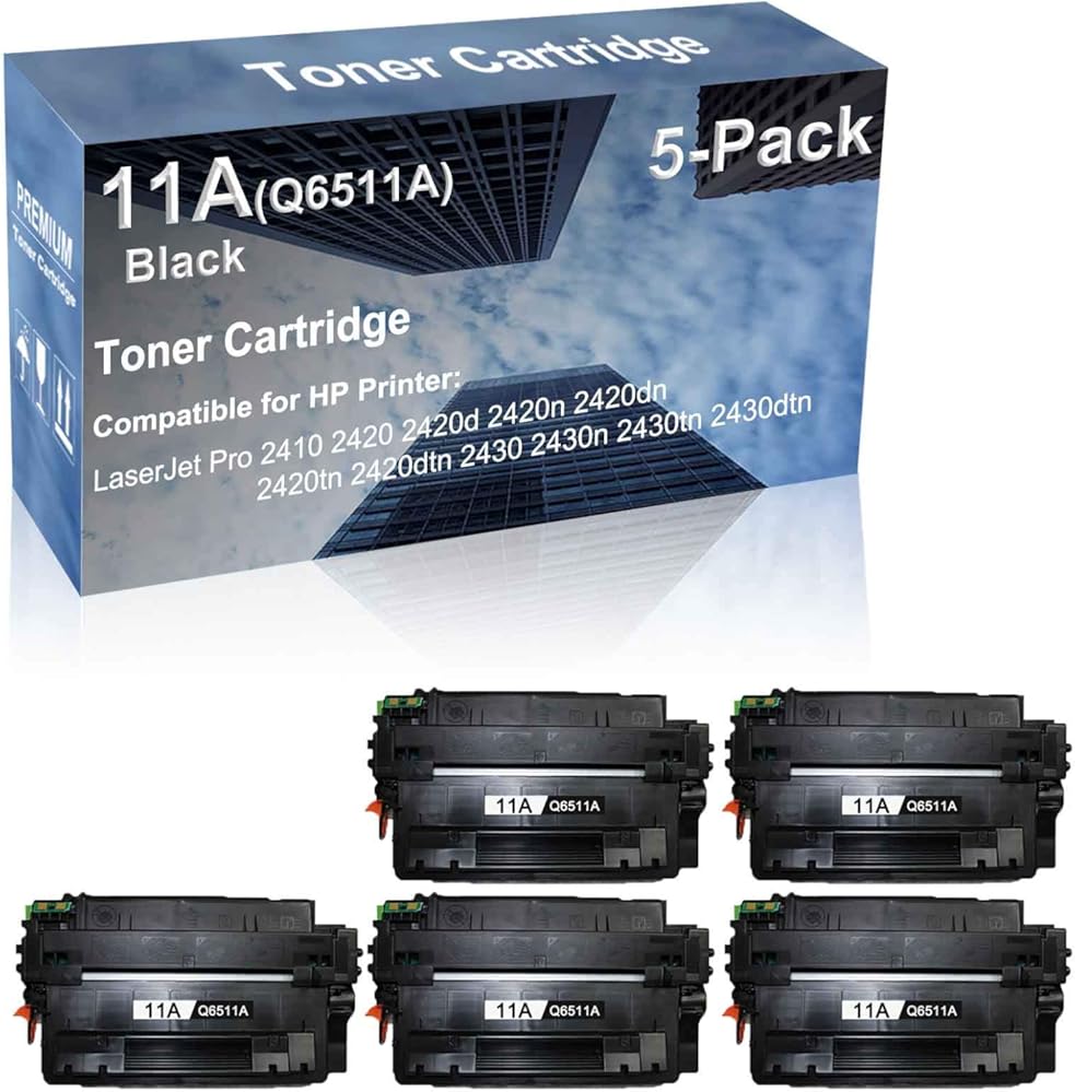 5-Pack Compatible High Capacity 11A (Q6511A) Imaging Toner Cartridge use for 2410 2420 2420d Printer (Black)