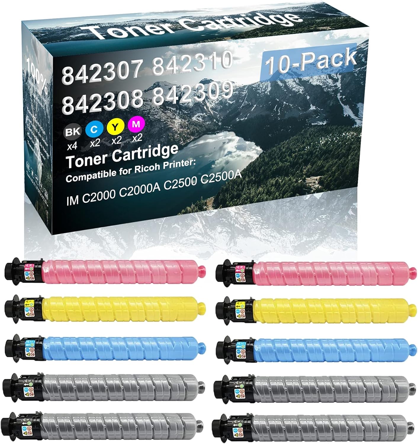 Credibility Store 10 Pack (BK+C+Y+M) Compatible Toner Cartridge Replacement for Ricoh 842307 842310 842308 842309 Printer Cartridge use for Ricoh IM C2000 C2000A C2500 C2500A Printer (High Capacity)