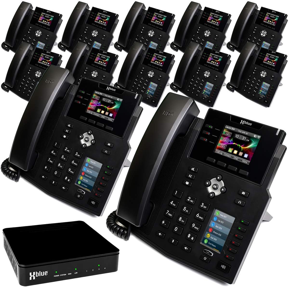 Xblue QB System Bundle with 12 IP9g IP Phones Including Auto Attendant, Voicemail, Cell & Remote Phone Extensions & Call Recording, Black, (QB1012)