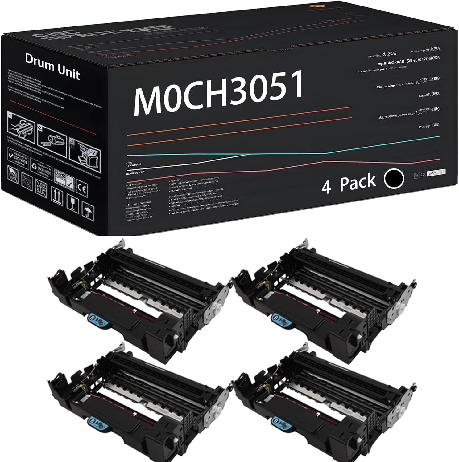 UVUMB Compatible with Ricoh M0CH3051 Drum Unit Work for Ricoh IM 550F IM 600SRF P 800 P 801 Printers, with Chip, High Yield 500000 Pages, High-Definition Printing (4 Pack Black)