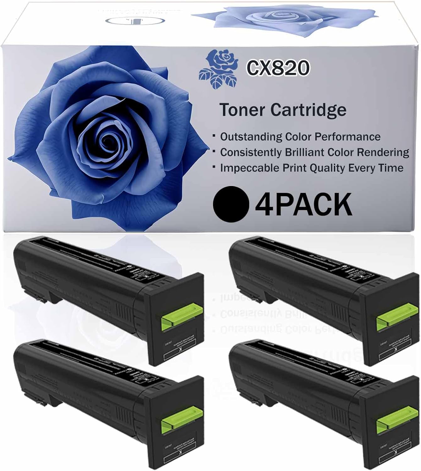 LECUU CX820 72K00KG 72K00CG 72K00MG 72K00YG High Yield Toner Cartridge Compatible for Lexmark CS820 CX820 CX860dte CS820dte CX825 Printer, Premium Print Performance for Your Office Needs (BK-4PACK)