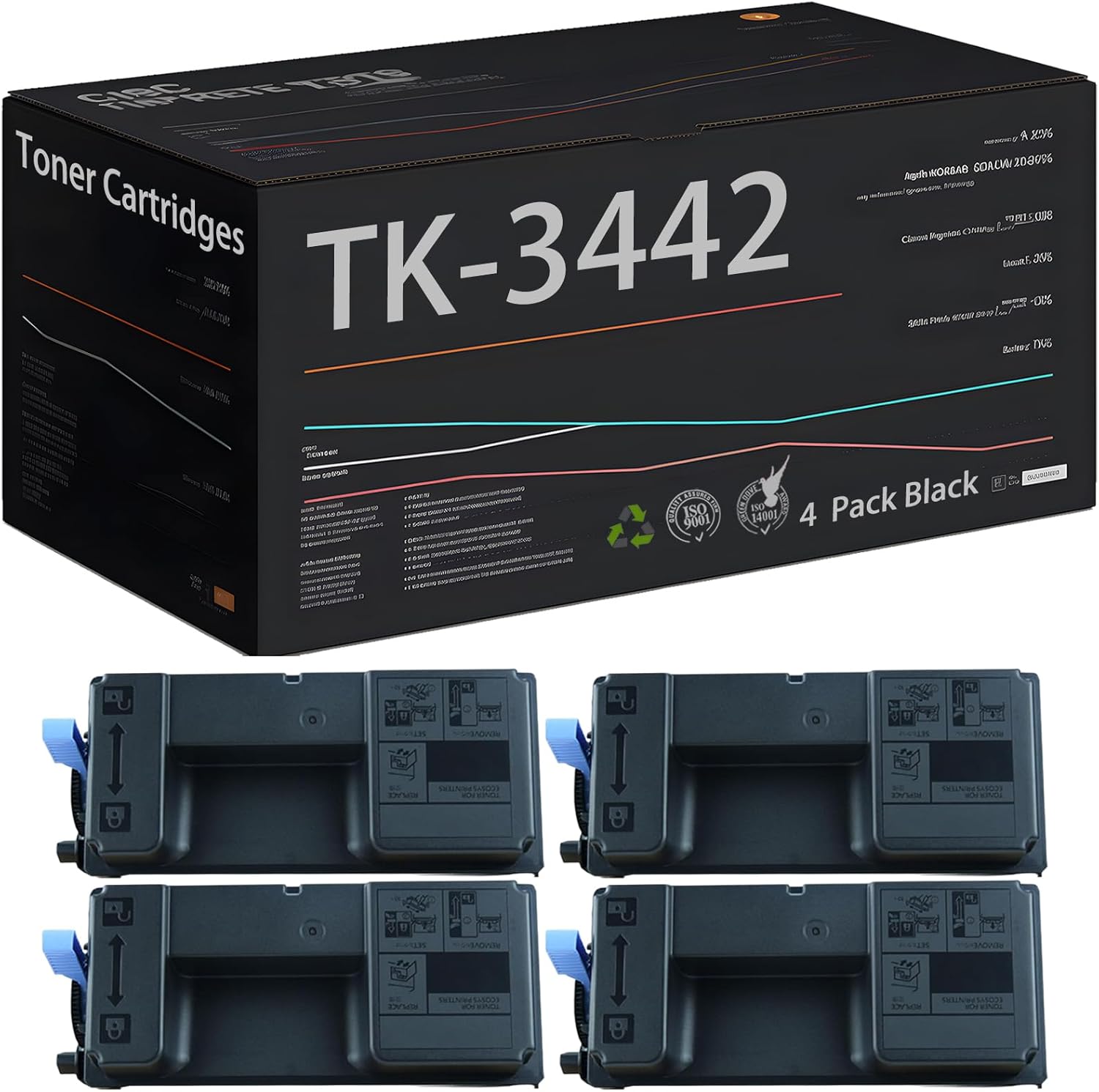 Wondrx High Yield Black TK-3442 1T0C0T0US0 Toner Cartridges, Compatible with Kyocera ECOSYS PA6000x MA6000ifx Printer - Estimated Yield 41000 Pages (4 Pack Black)