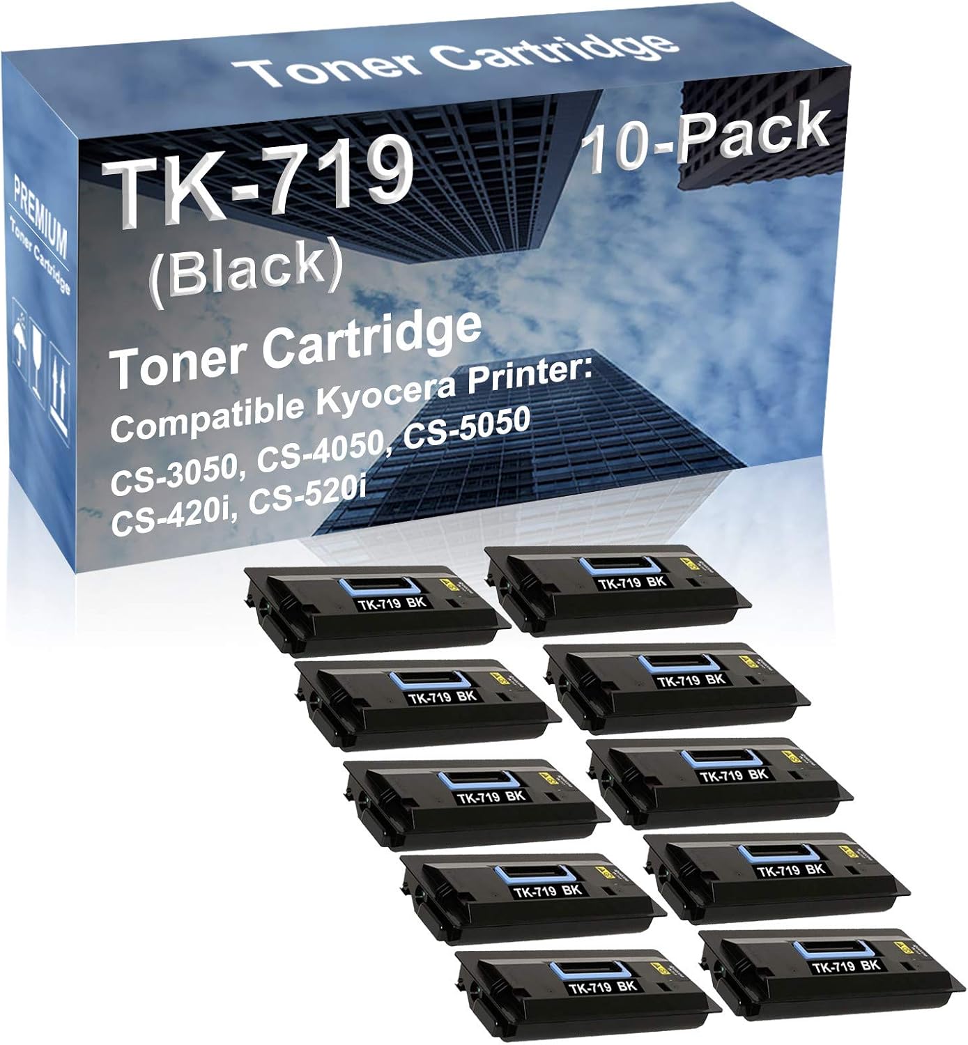 10-Pack Compatible High Capacity TK719 (TK-719) Printer Cartridge use for Kyocera CS-3050, CS-4050, CS-5050, CS-420i, CS-520i Printer (Black)