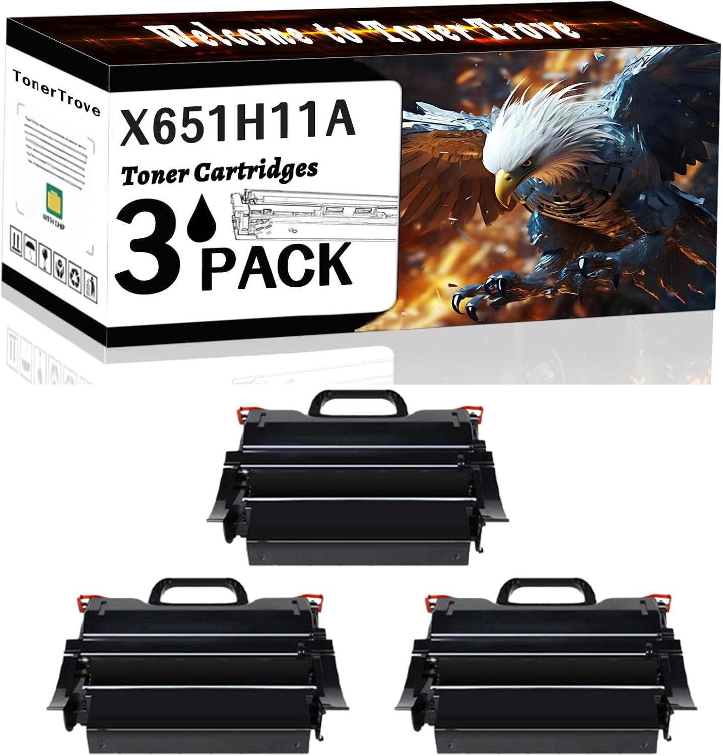 X651H11A Toner Cartridges Compatible for Lexmark X650 X650DE X651 X651DE X651DE MFP X652 X652DE X652DE MFP X654 X654DE X654DE MFP Printers, Office Printing is Easy Clear Smooth (3 Pack Black)