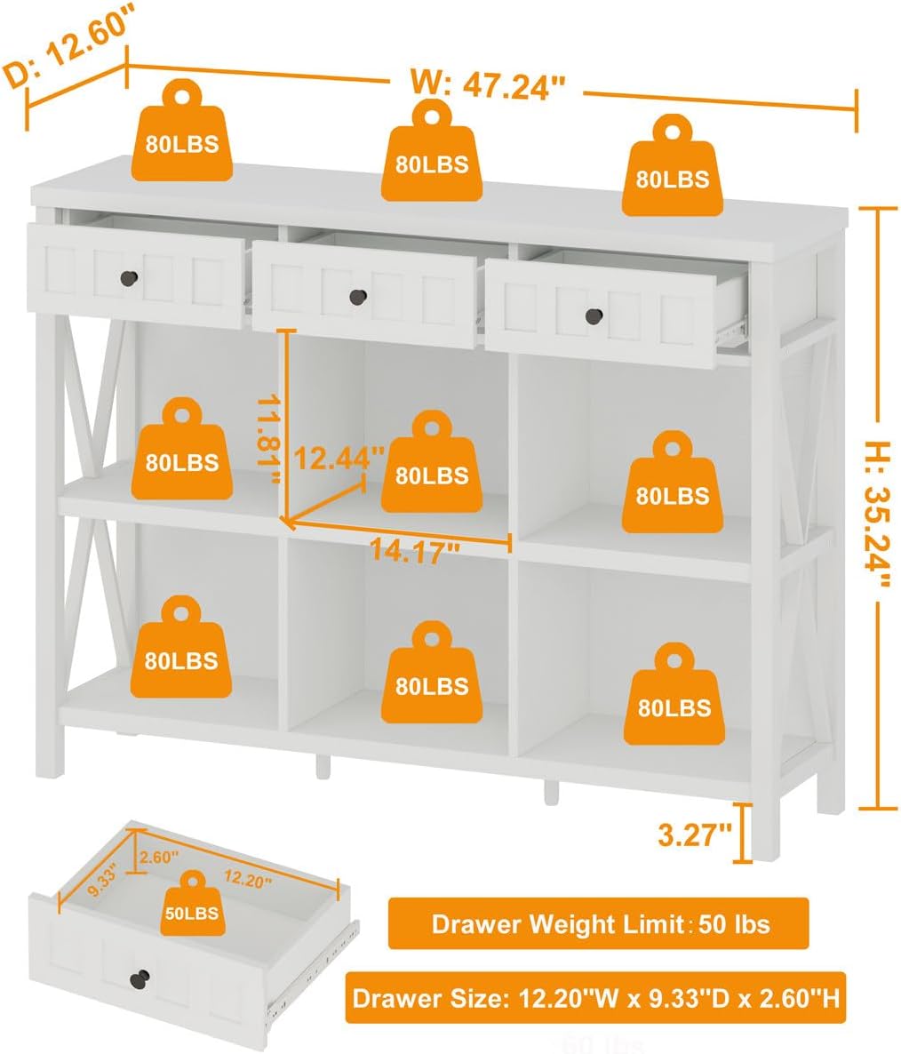 FATORRI 6 Cube Storage Bookshelf with 3 Drawers