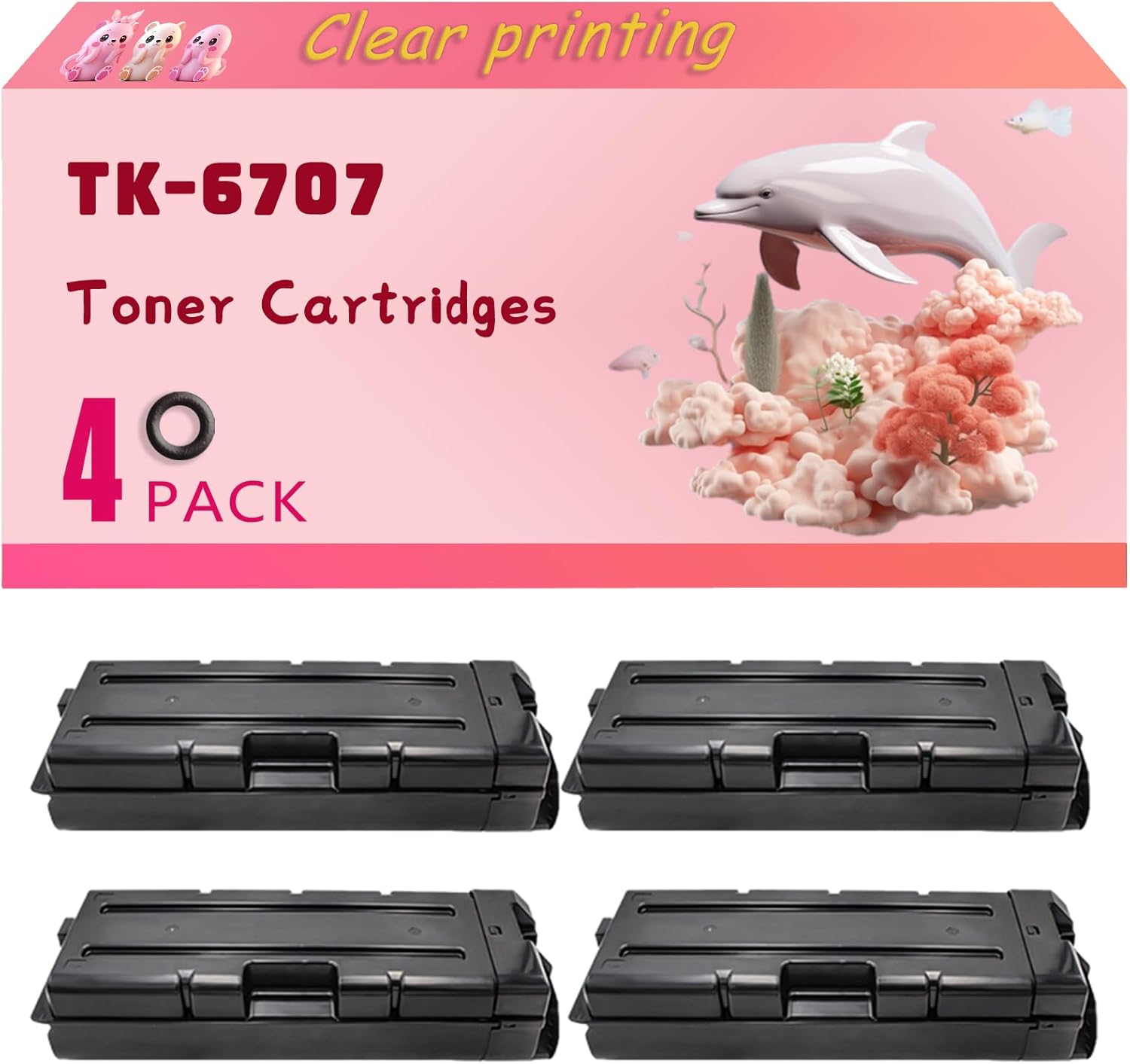 LECUU TK-6707 Toner Cartridges Compatible for Kyocera TASKalfa 6500i 6501i 8000i 8001i Printers, High Yield 70000 Pages, Clear Bright Colors (4 Pack Black)