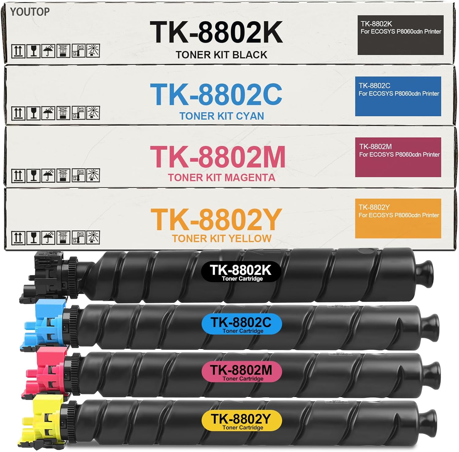YOUTOP TK8802 TK-8802 Toner Cartridge TK-8802K TK-8802C TK-8802Y TK-8802M Color Set Replacement for Kyocera ECOSYS P8060 P8060cdn Printers