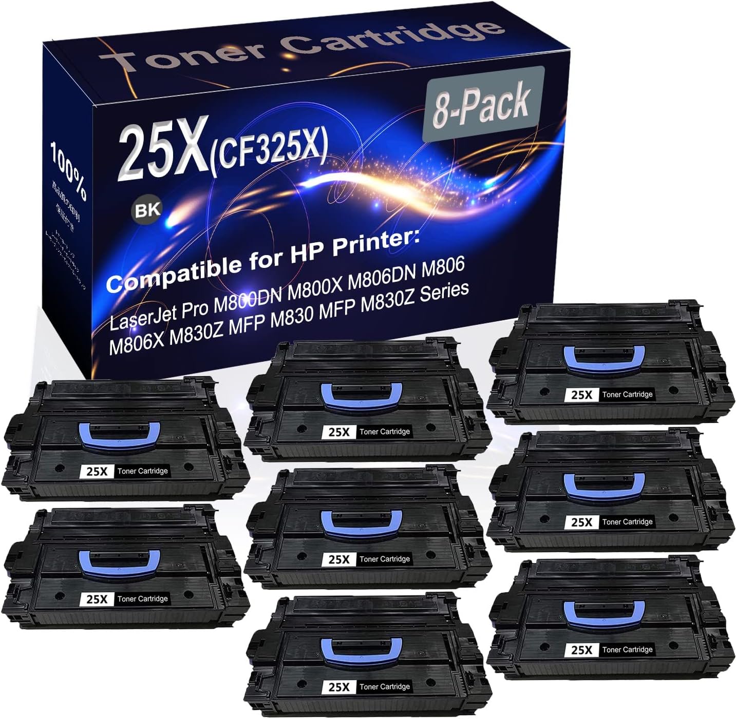 8-Pack (Black) Compatible High Yield 25X CF325X Printer Cartridge use for HP M806 M806dn M806x+ M830 M830 MFP M830z M830z+NFC Printer