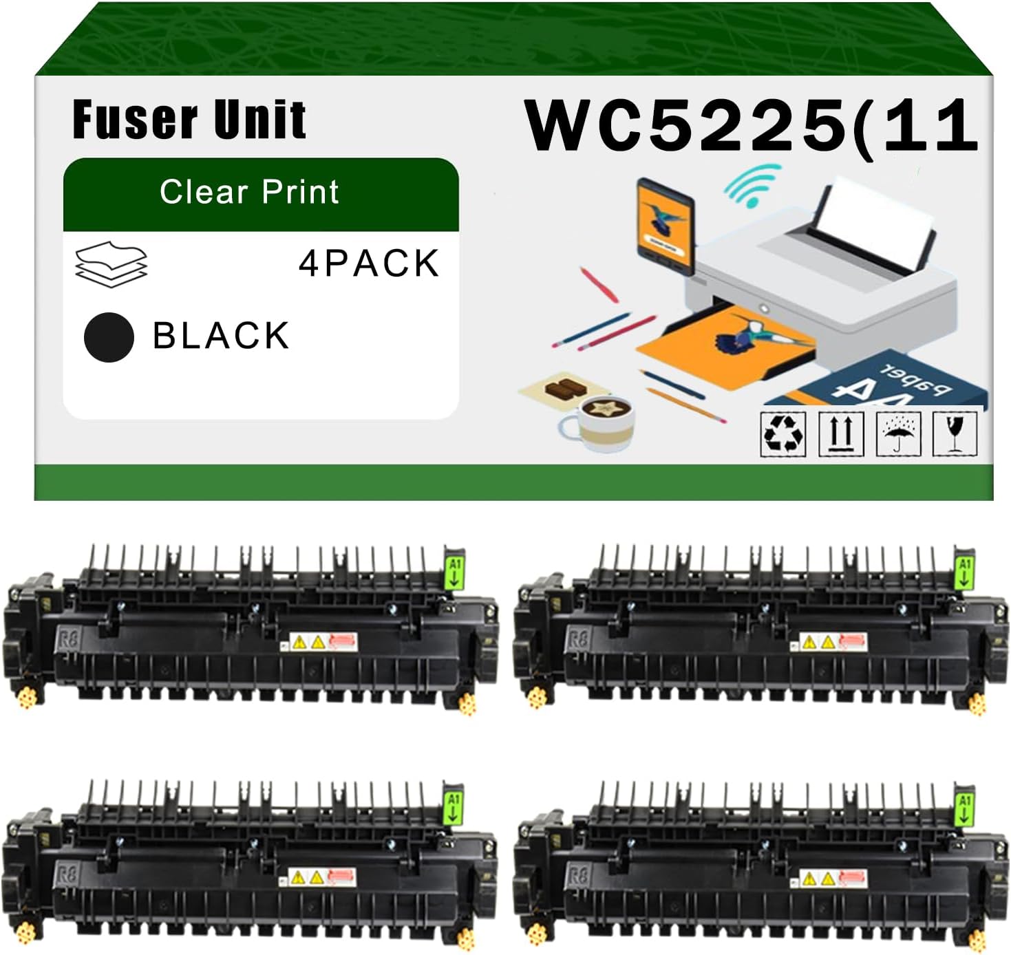 Compatible for Xerox WC5225(110V) Fuser Unit WorkCentre 5222 5225 5230 Printers, High Yield 300000 Pages Bright Clear Colors (4 Pack Black)