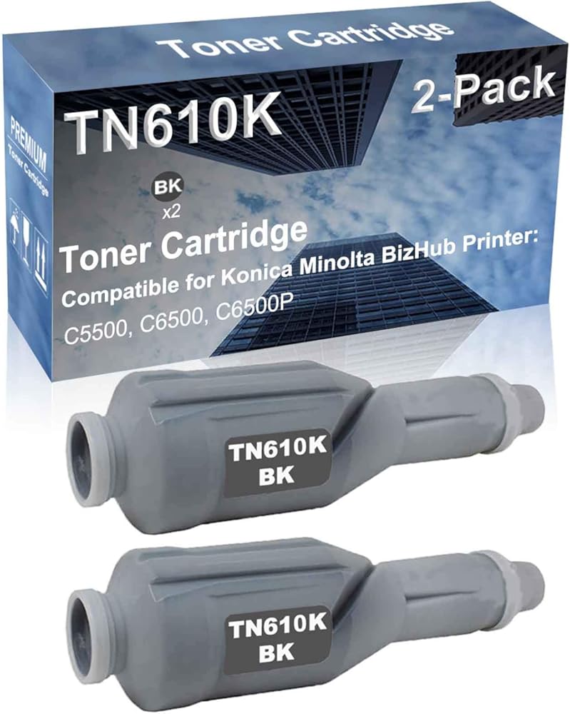 2-Pack (Black) Compatible High Yield TN610 (TN610K) Laser Printer Toner Cartridge Used for Konica Minolta BizHub C5500, C6500, C6500P Printer