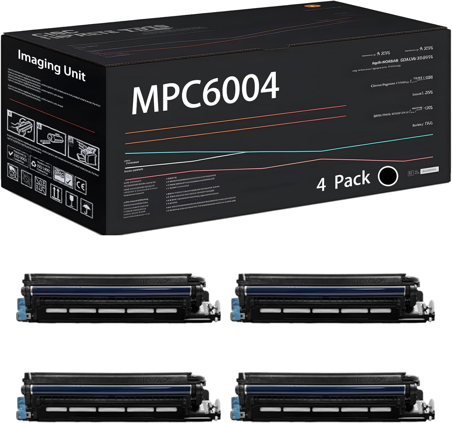 UVUMB Compatible with Ricoh MPC6004 Imaging Unit Work for Ricoh MP C4504 C4504ex C6004 C6004ex Printers, with Chip, High Yield 270000 Pages, High-Definition Printing (4 Pack Black)