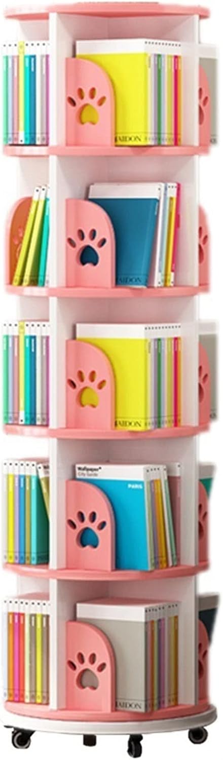 Bookcases Rotating Bookshelf 360° Bookshelves with Wheels Flooring Picture Book Shelf Multi-Layer Storage Shelf Shelving (Color : Yellow, Size : 50.5 * 159cm)