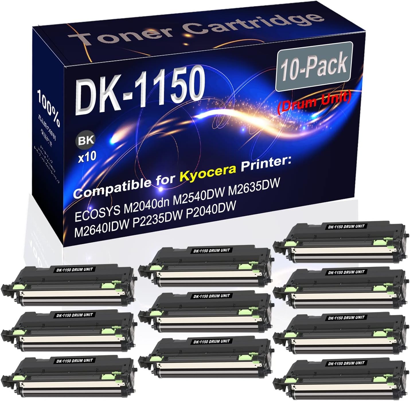 Kolasels 10-Pack Compatible High Capacity DK-1150 DK1150 302RV93140 Printer Drum Unit Used for Kyocera ECOSYS M2040dn M2540DW M2635DW Printer (Black)