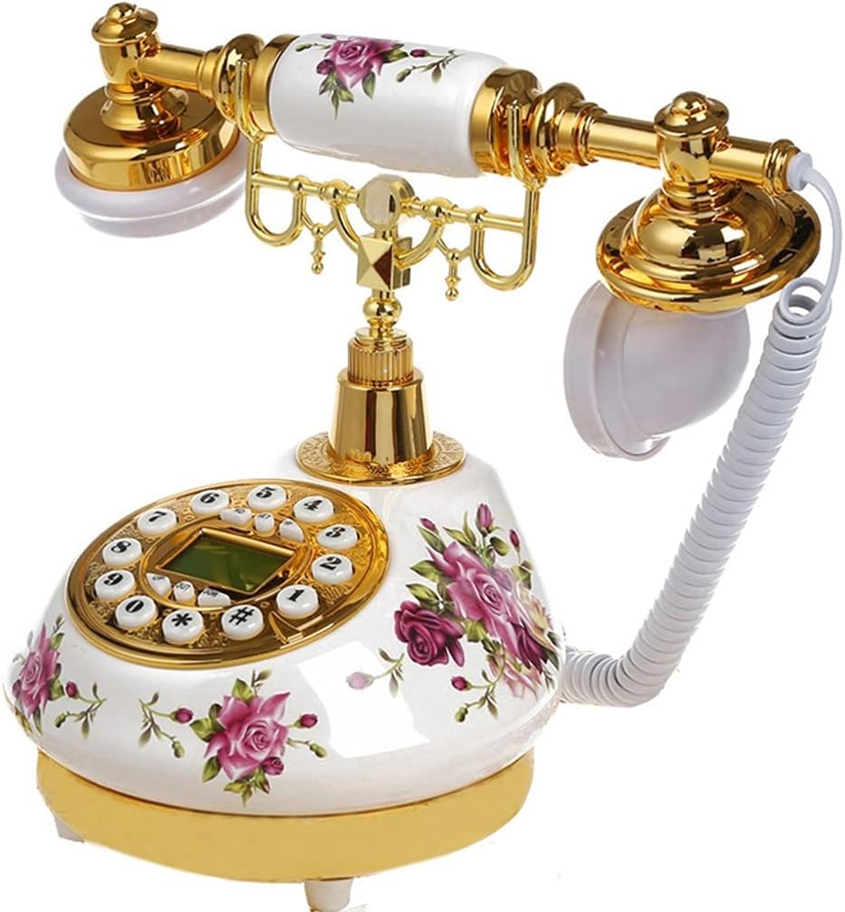 Antique Landline Telephone with Call ID Date Clock Adjust Ring Without Battery Classical Phone for Home Office