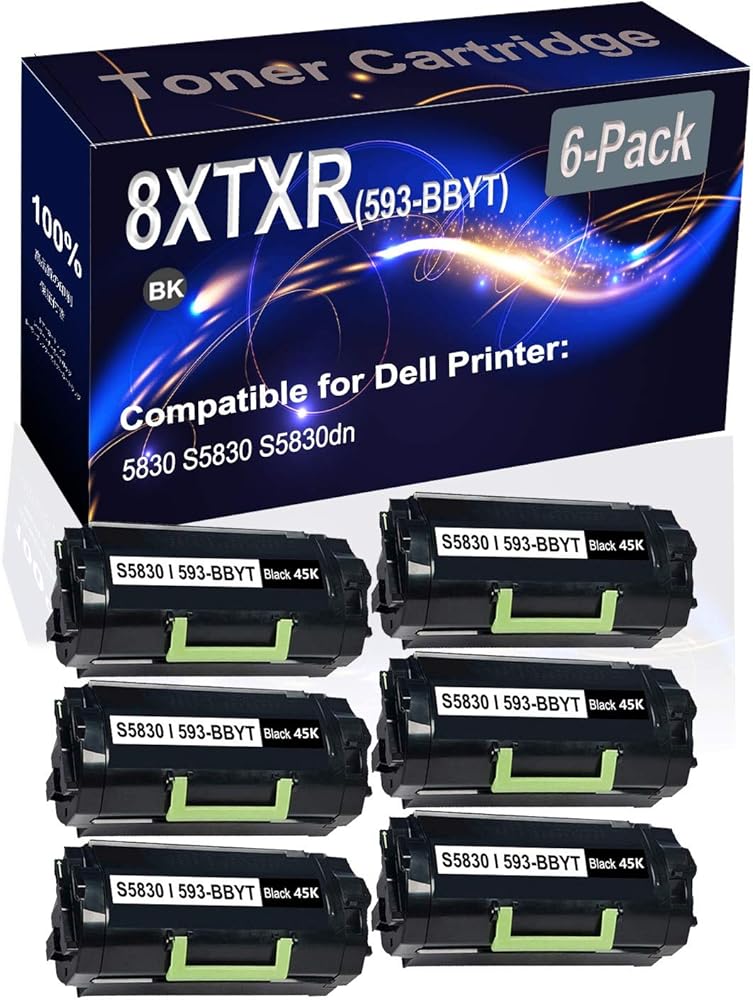 6-Pack (Black) Compatible 5830 S5830 S5830dn Laser Printer Cartridge (High Capacity) Replacement for Dell 8XTXR (593-BBYT) Printer Cartridge